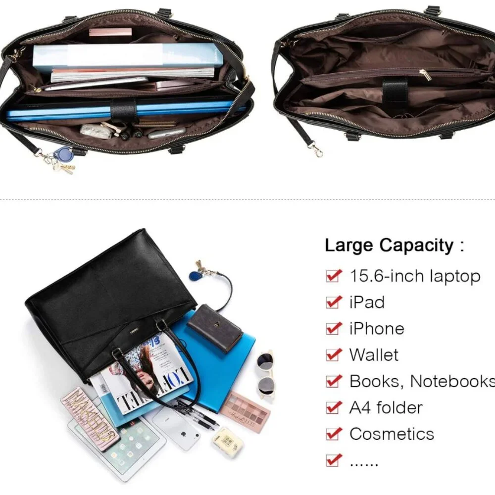 Laptop Tote Bag for Women 15.6 Inch Waterproof Leather Computer Bag